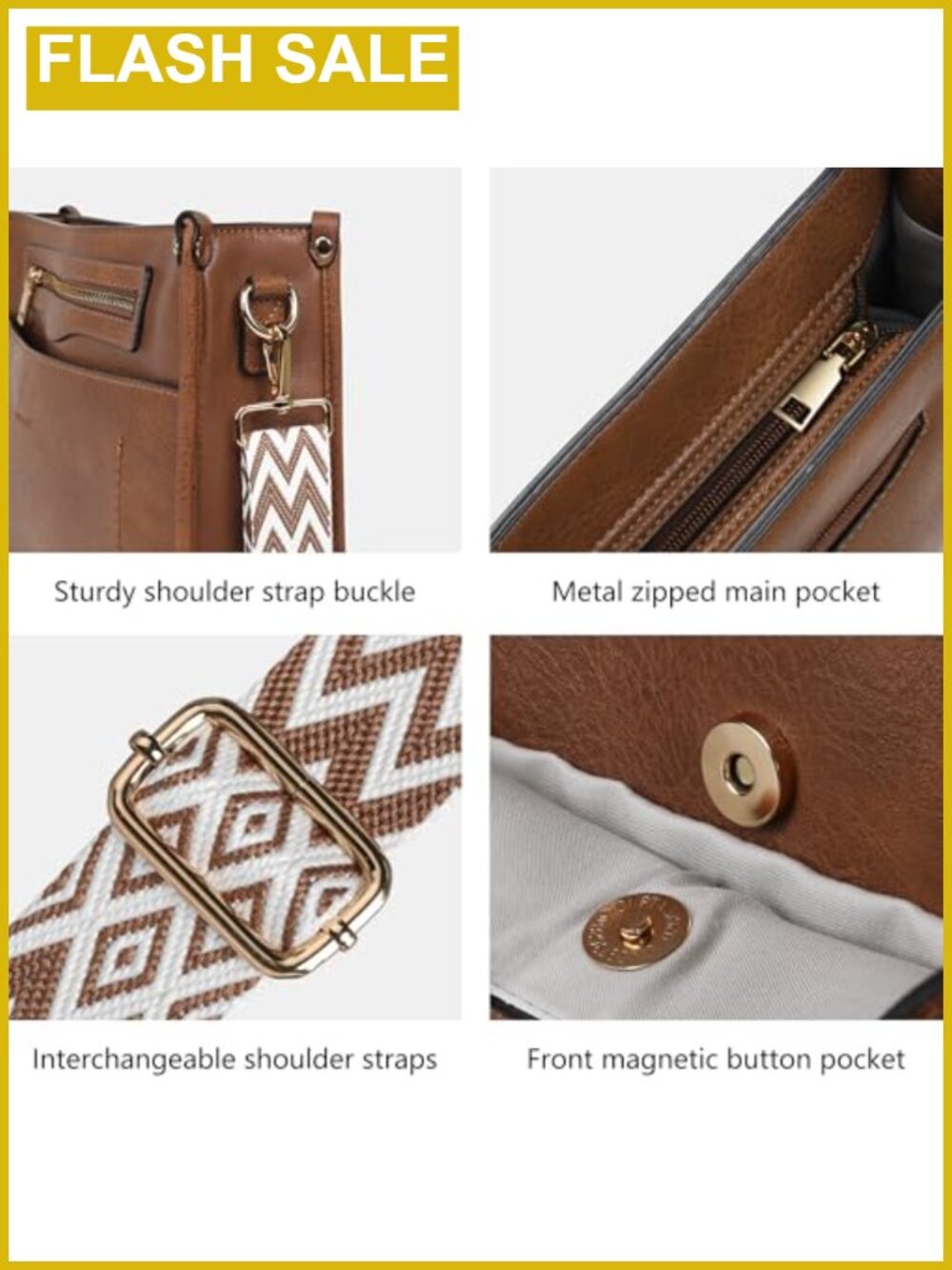 Vegan Leather Crossbody Hobo Bag with Wallet Set, Adjustable Strap - Picture 3 of 6